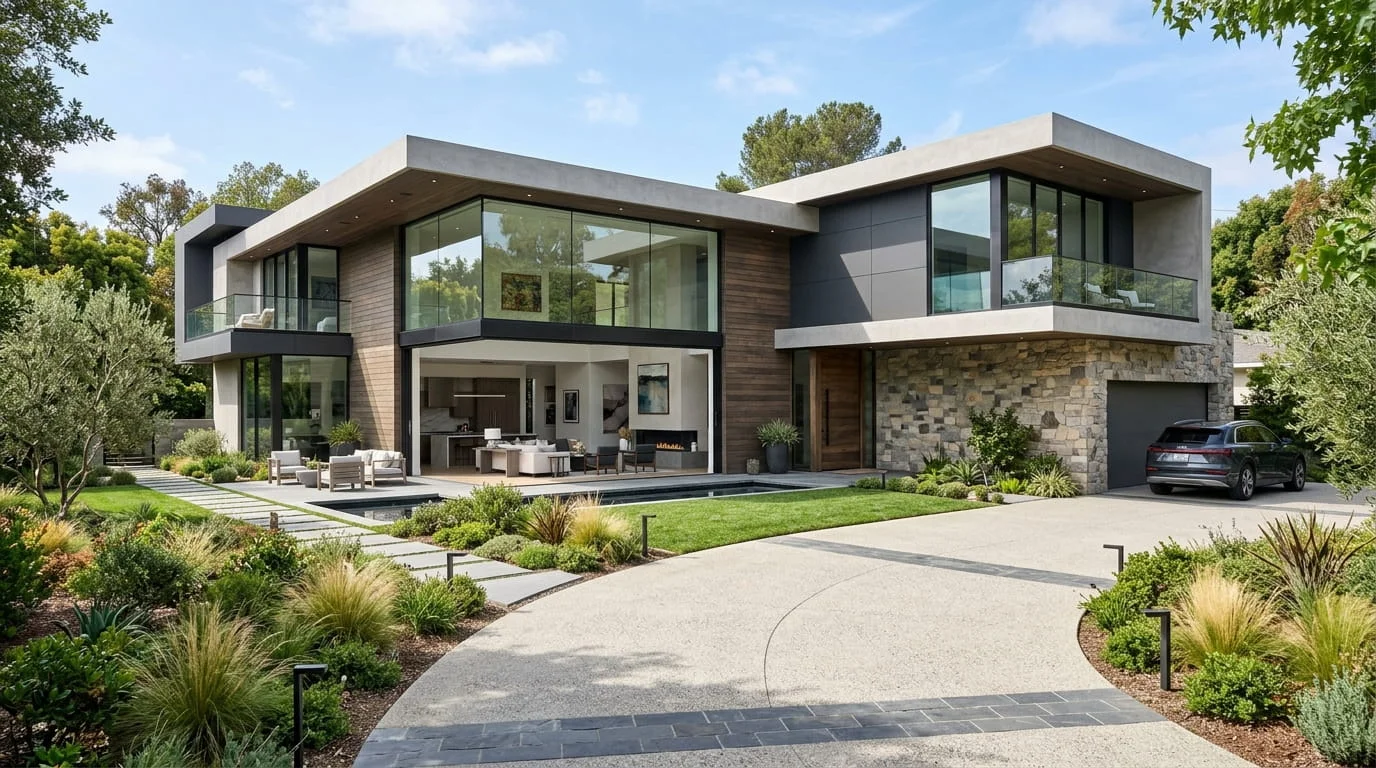 Modern luxury house by KD Architects with glass windows and contemporary exterior design