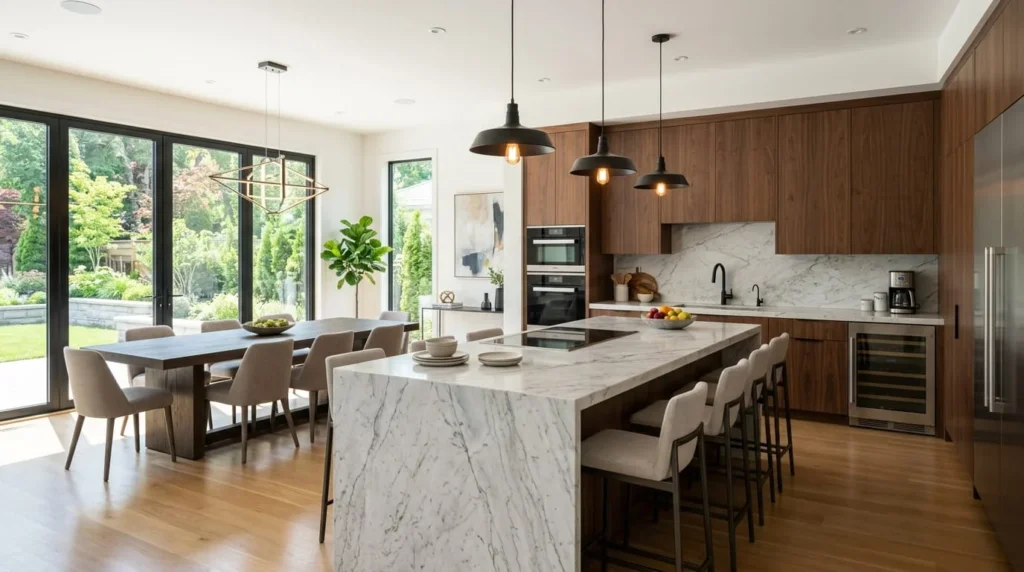 Luxury kitchen and dining area inside a modern house