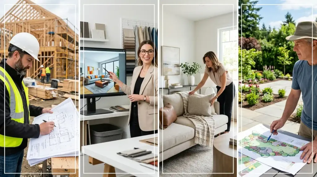 Different types of house designers near me including residential architect interior designer home stager and landscape designer by KD Architects