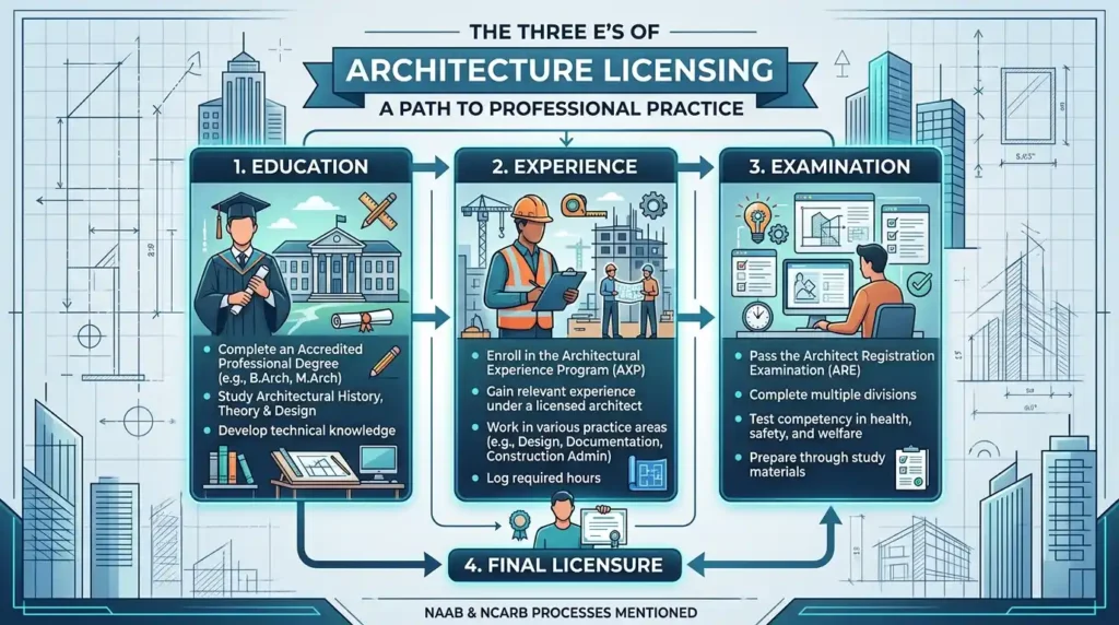 Education experience and examination requirements for architect licensing