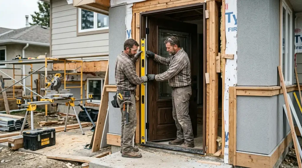 Professional exterior door installation in a residential home