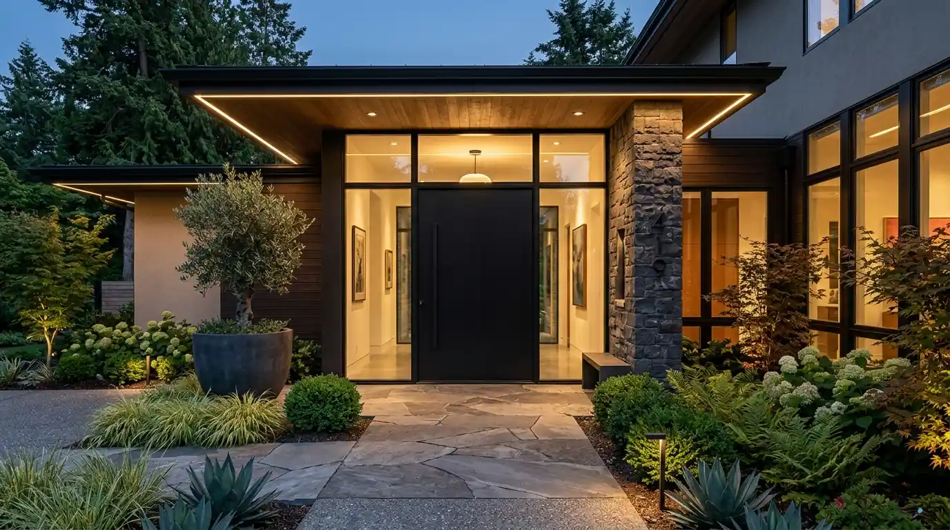 Modern front door with contemporary design and enhanced home security