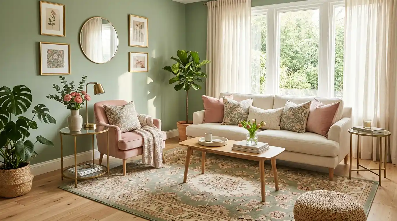 pink green living room paint makeover